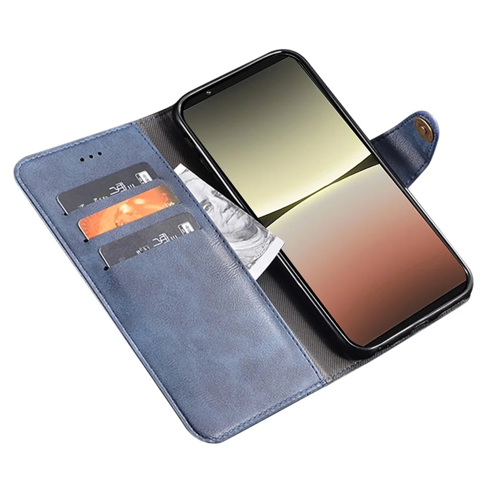 IDEWEI For Sony Xperia 1 V Stand PU Leather Phone Cover  Scratch Resistant Wallet Phone Case - Blue - 2