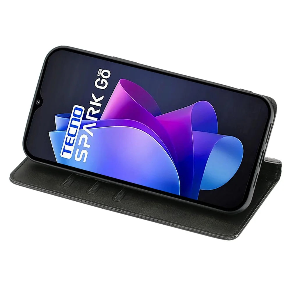 For TECNO Spark Go 2023 4G Stand Leather Phone Case Magnetic Closure Calf Texture Wallet Cover - Black - 2