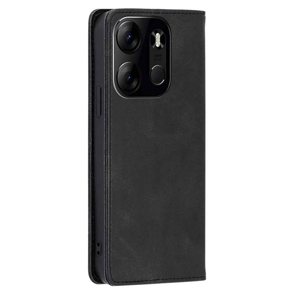 For TECNO Spark Go 2023 4G Stand Leather Phone Case Magnetic Closure Calf Texture Wallet Cover - Black - 6