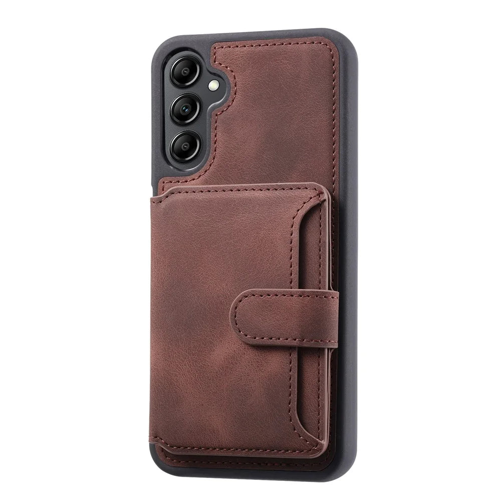 For Samsung Galaxy A24 4G (162.1 x 77.6 x 8.3mm) Kickstand RFID Blocking Phone Case PU Leather Coated TPU Wallet Back Cover - Coffee - 4