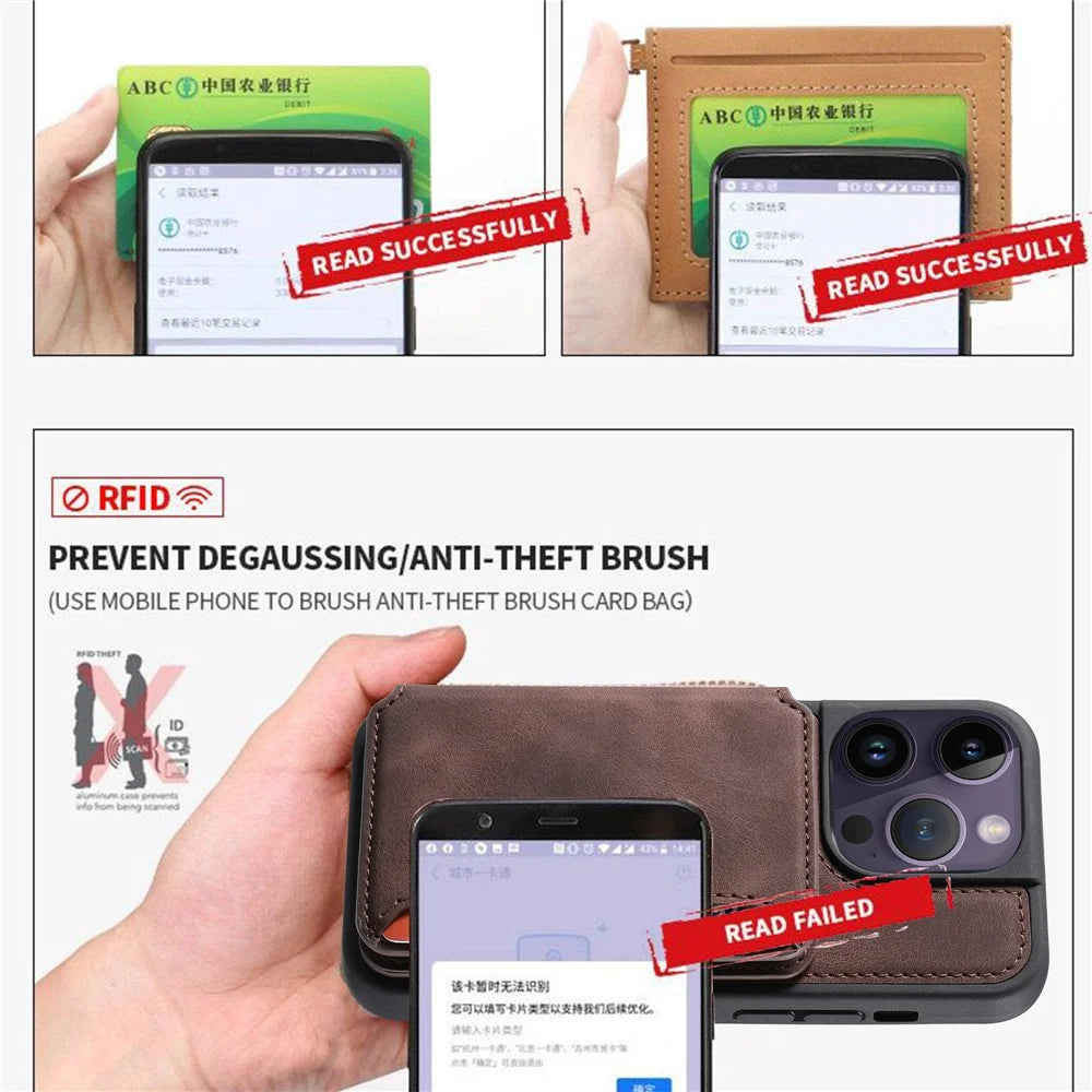 For Samsung Galaxy A24 4G (162.1 x 77.6 x 8.3mm) Kickstand RFID Blocking Phone Case PU Leather Coated TPU Wallet Back Cover - Coffee - 6
