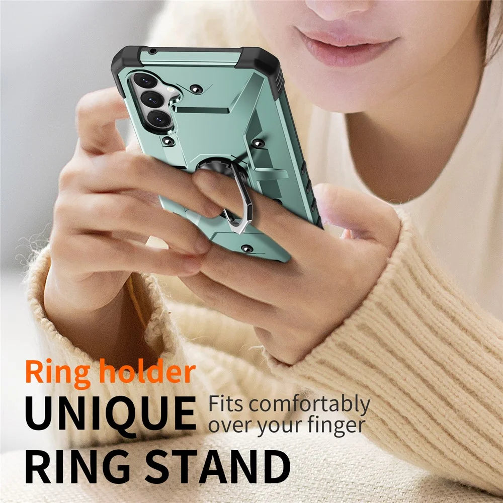 For Samsung Galaxy A54 5G PC+TPU Drop Protective Cover Ring Kickstand Mobile Phone Case - Dark Green - 3