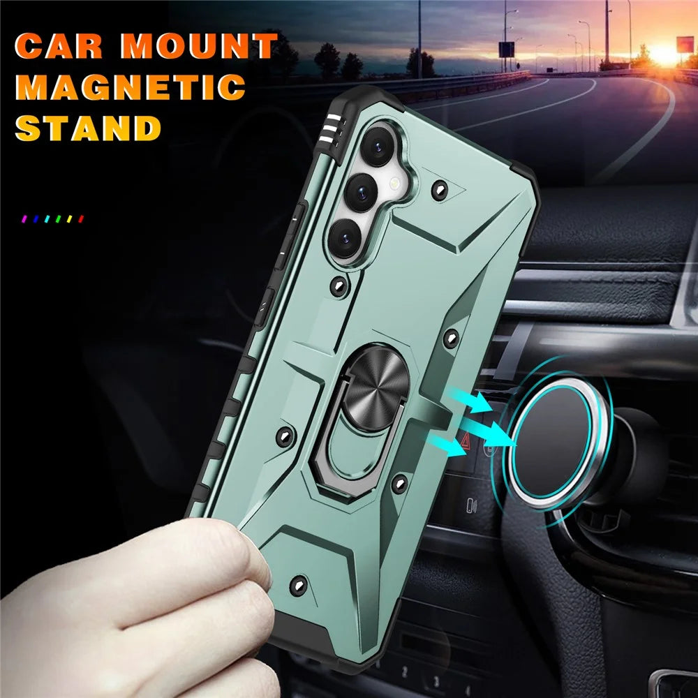 For Samsung Galaxy A54 5G PC+TPU Drop Protective Cover Ring Kickstand Mobile Phone Case - Dark Green - 4