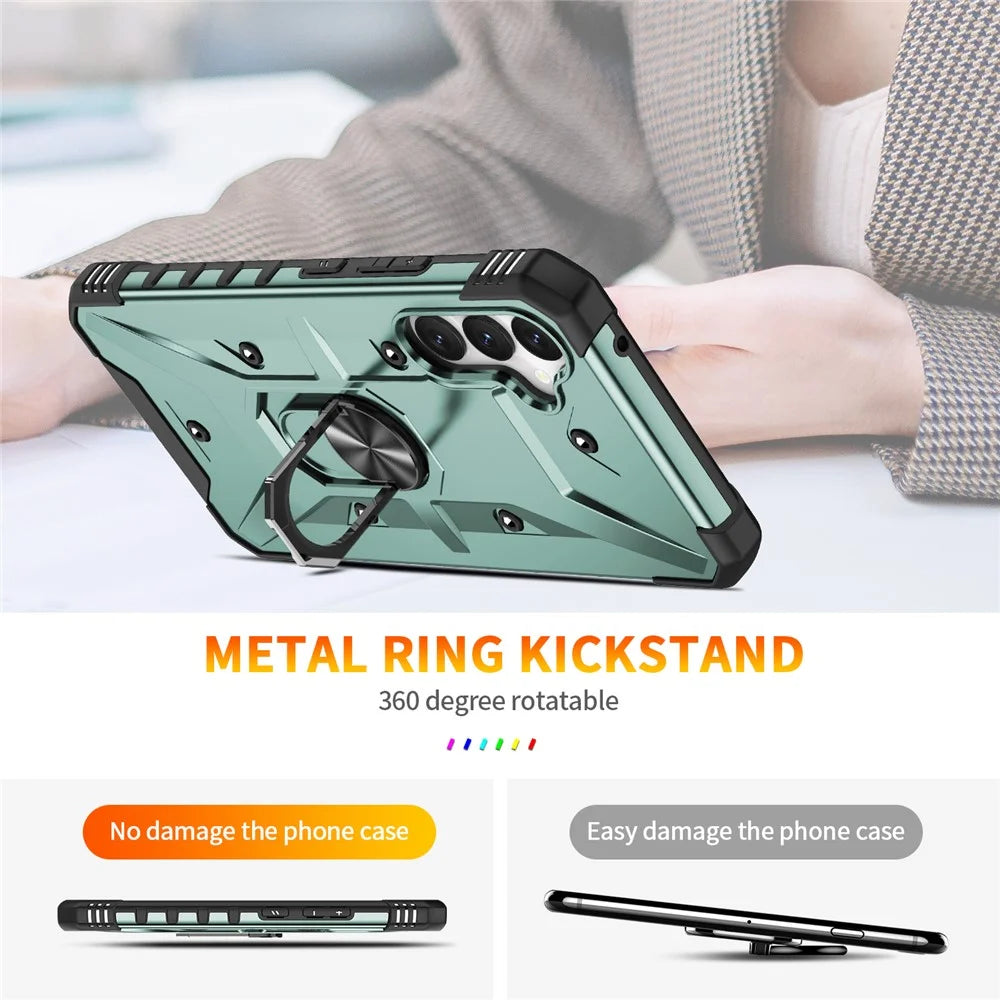 For Samsung Galaxy A54 5G PC+TPU Drop Protective Cover Ring Kickstand Mobile Phone Case - Dark Green - 5