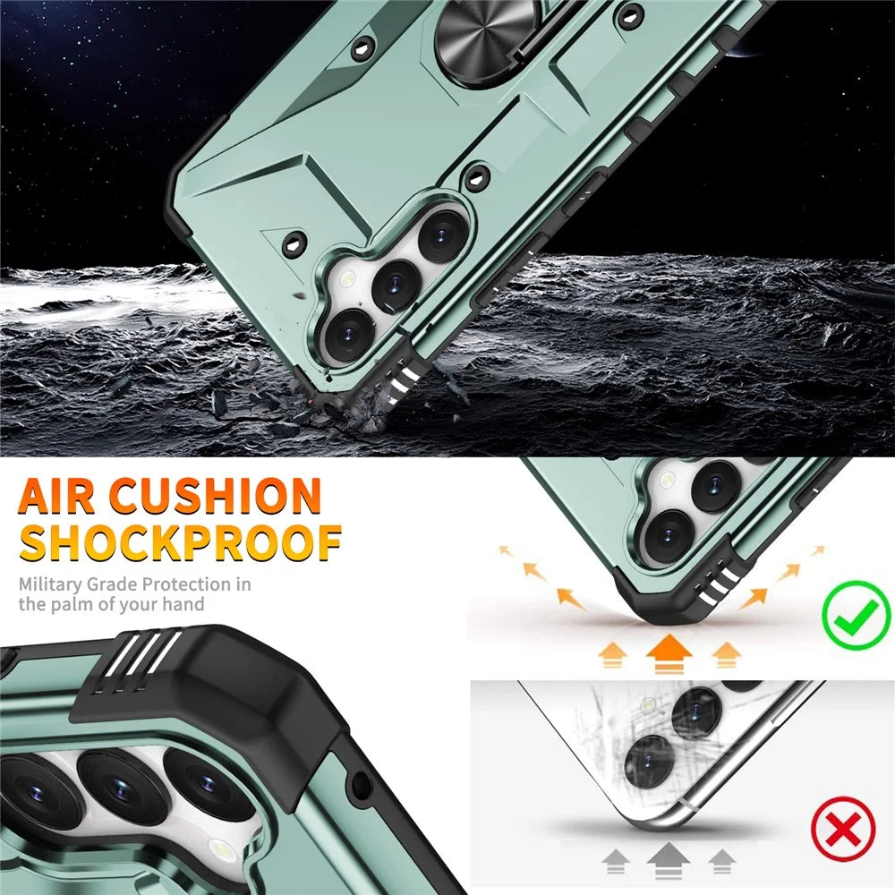 For Samsung Galaxy A54 5G PC+TPU Drop Protective Cover Ring Kickstand Mobile Phone Case - Dark Green - 7