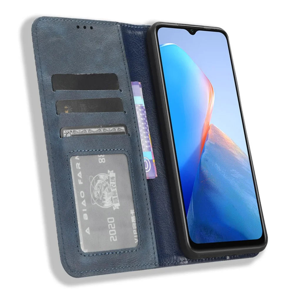 For Infinix Smart 7 HD 4G / X6516 PU Leather Magnetic Closure Mobile Cover Stand Wallet Retro Cell Phone Case - Blue - 2