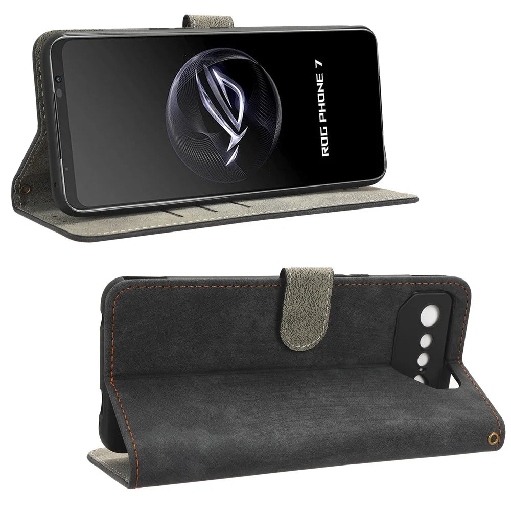 For Asus ROG Phone 7 5G Phone Wallet Case RFID Blocking Stand Phone Cover with Strap - Black - 3