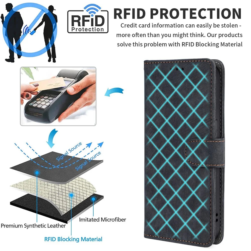 For Asus ROG Phone 7 5G Phone Wallet Case RFID Blocking Stand Phone Cover with Strap - Black - 4