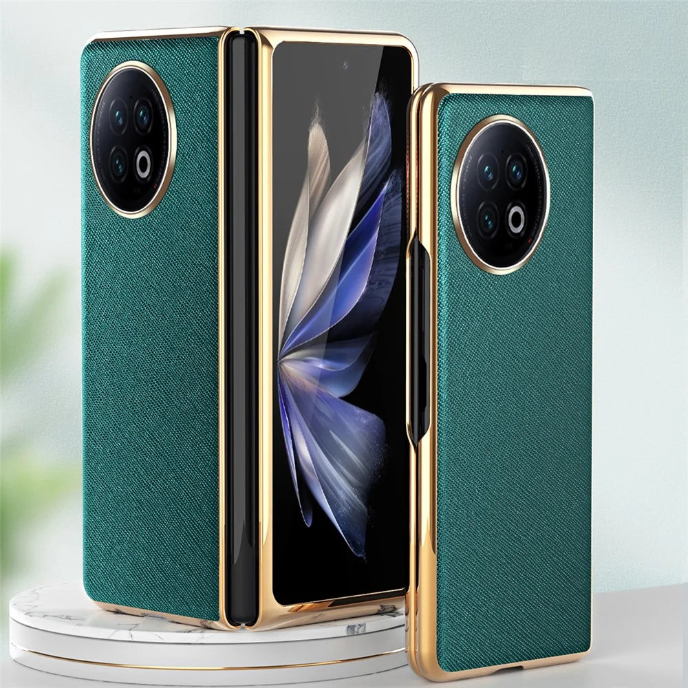 For vivo X Fold2 PU Leather+PC Phone Case Electroplating Frame Anti-Drop Protective Cover - Green - 2