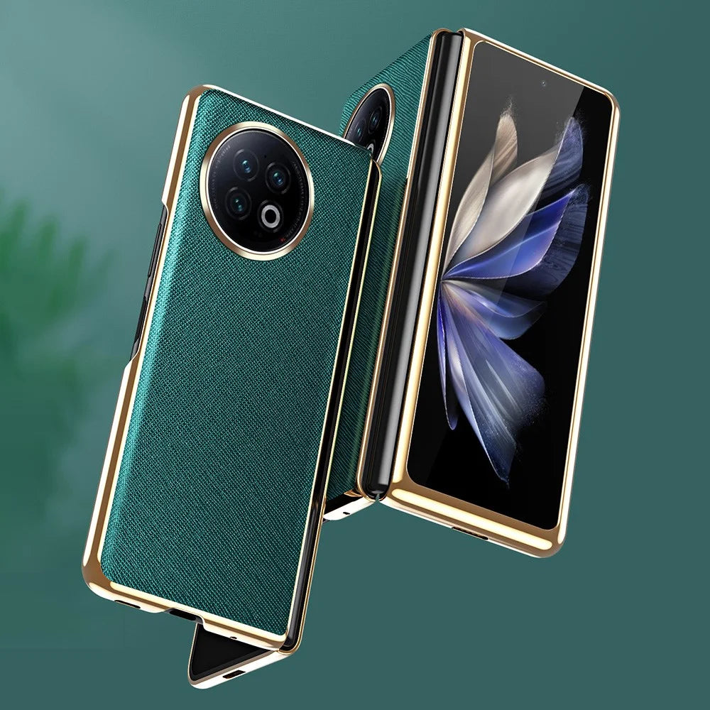 For vivo X Fold2 PU Leather+PC Phone Case Electroplating Frame Anti-Drop Protective Cover - Green - 3