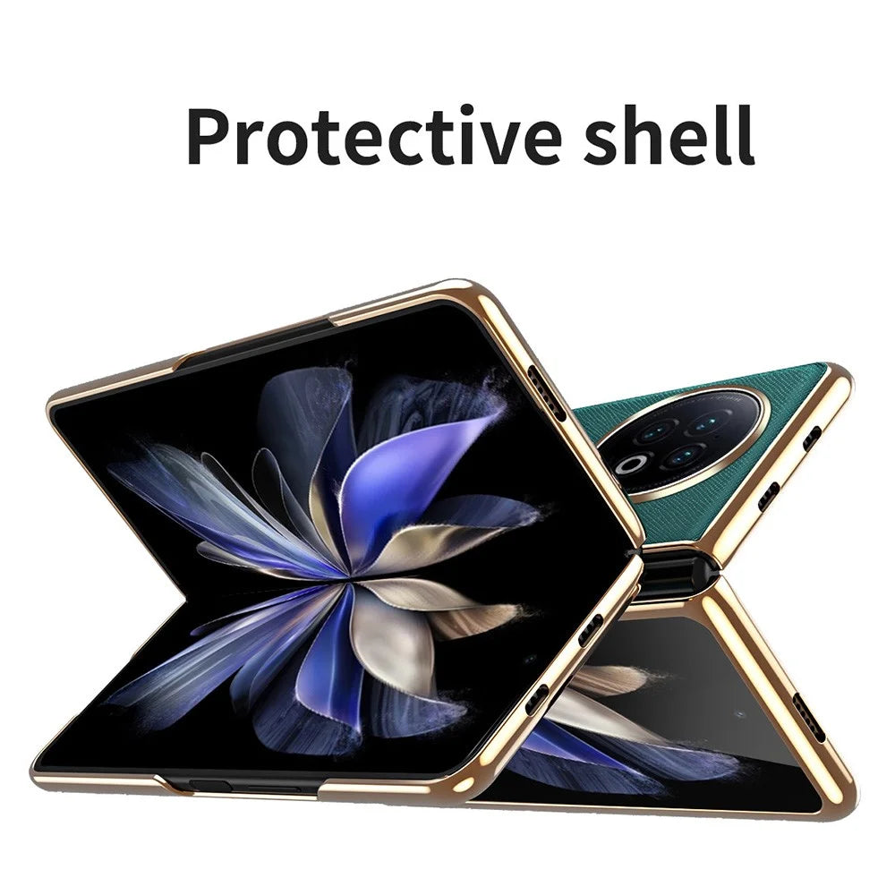 For vivo X Fold2 PU Leather+PC Phone Case Electroplating Frame Anti-Drop Protective Cover - Green - 4