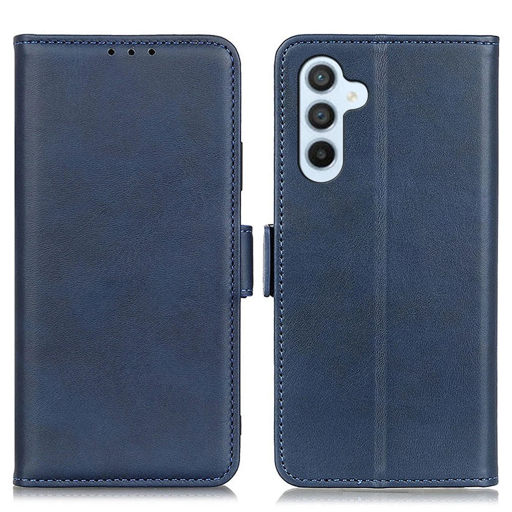 For Samsung Galaxy M54 5G / F54 5G PU Leather Flip Case Cowhide Texture Wallet Stand Phone Cover - Blue - 1