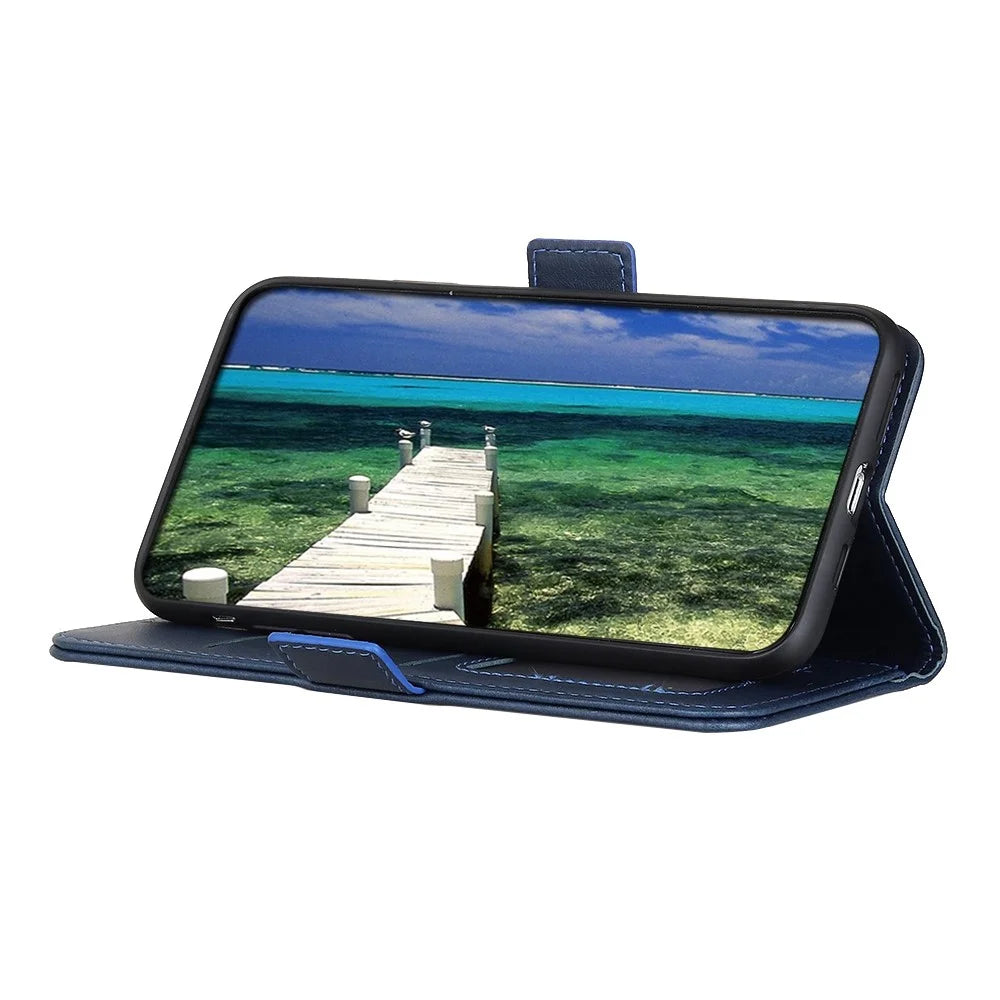 For Samsung Galaxy M54 5G / F54 5G PU Leather Flip Case Cowhide Texture Wallet Stand Phone Cover - Blue - 2