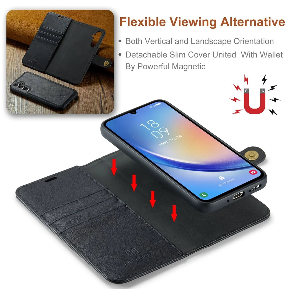 DG.MING For Samsung Galaxy A34 5G Detachable Magnetic Case Split Leather Phone Wallet Stand Drop-proof Cover - Black - 5