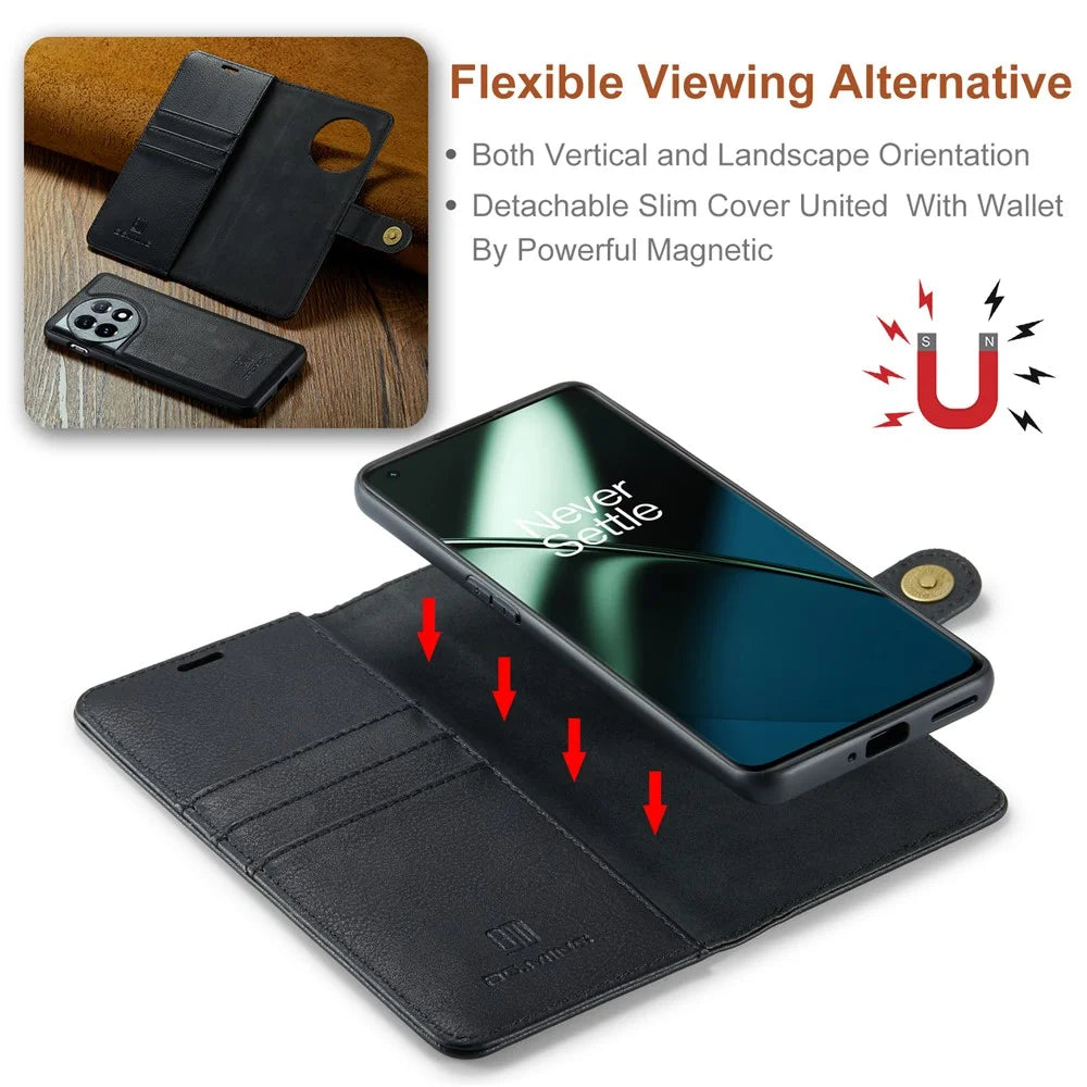 DG.MING For OnePlus 11 5G Detachable Magnetic Anti-drop Case Split Leather Wallet Stand Phone Cover - Black - 5