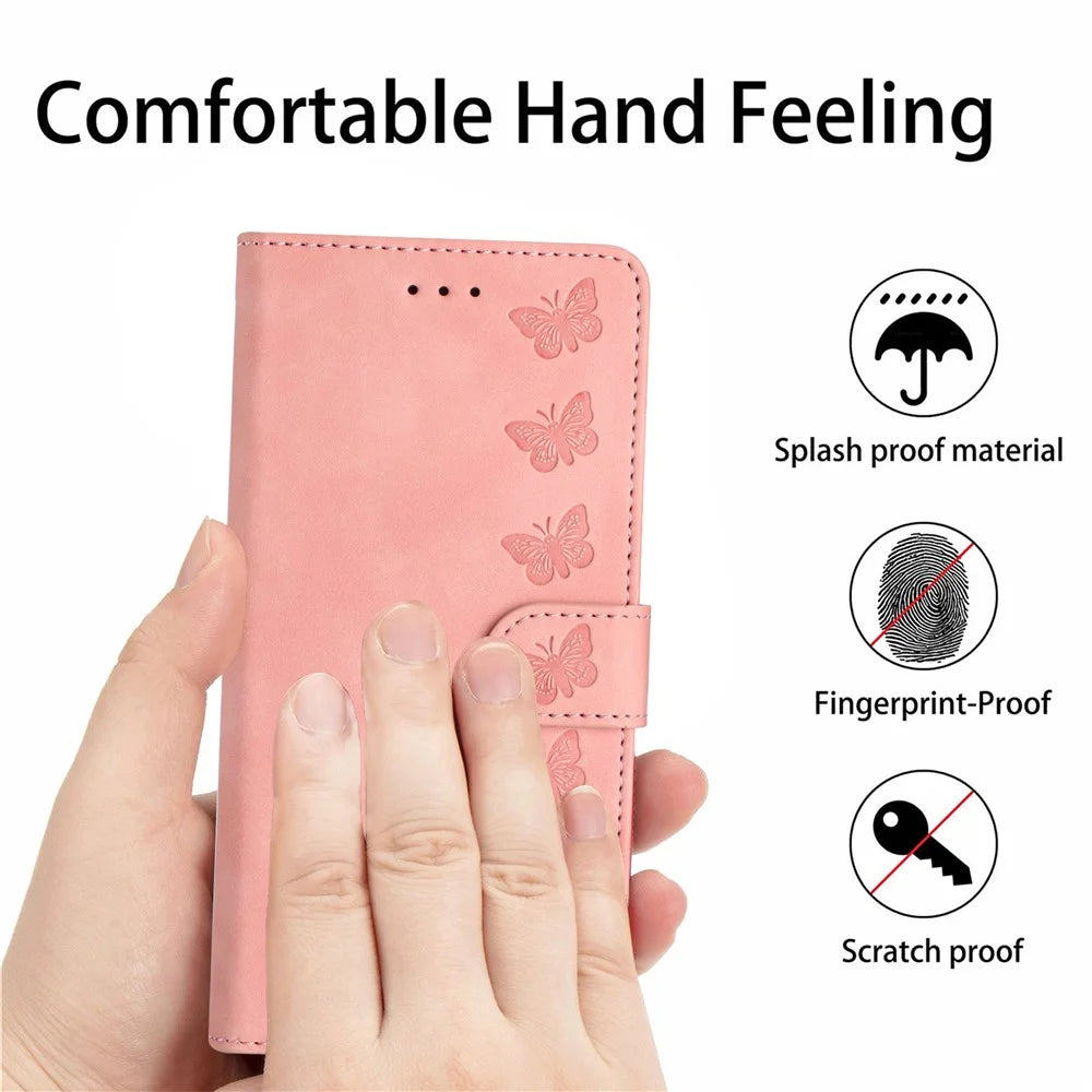 Butterfly Imprinted Phone Case for Samsung Galaxy M53 5G PU Leather Cover with Stand Wallet - Pink - 6
