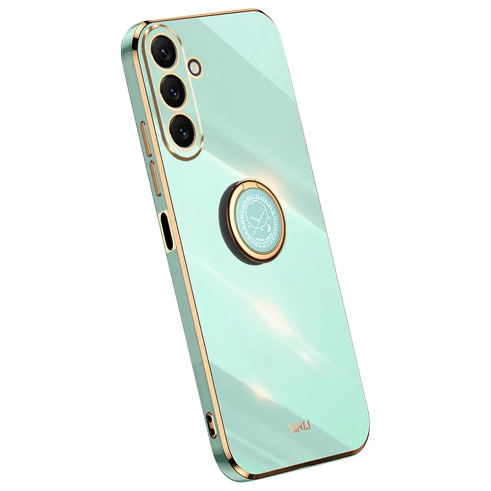 XINLI Ring Kickstand Phone Case for Samsung Galaxy M54 5G / F54 5G Electroplated Precise Lens Cut-out TPU Cover - Cyan - 1