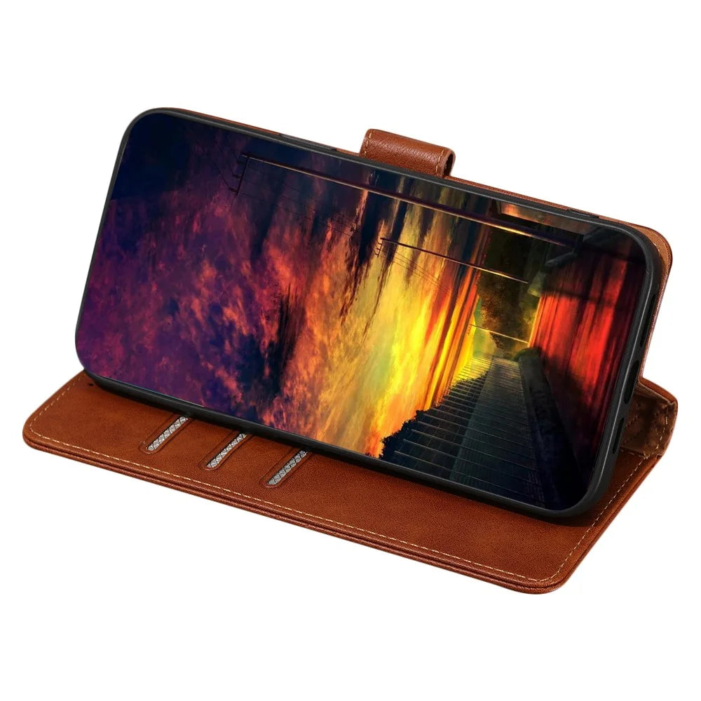 For OnePlus Nord 3 5G / Ace 2V 5G RFID Blocking Phone Case Cowhide Texture Leather Wallet Stand Cover - Brown - 3