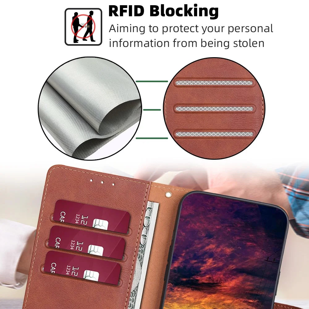 For OnePlus Nord 3 5G / Ace 2V 5G RFID Blocking Phone Case Cowhide Texture Leather Wallet Stand Cover - Brown - 5