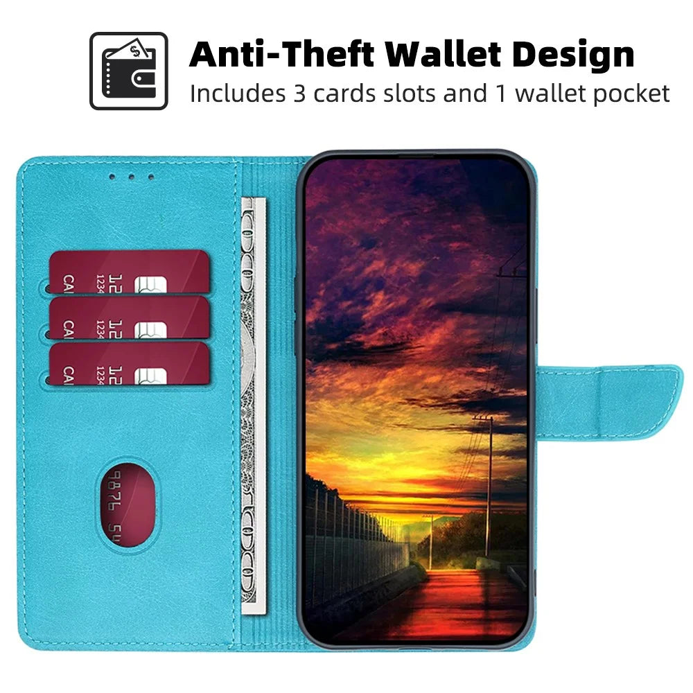 Phone Folio Cover for Nokia C32 Calf Texture Stand Wallet PU Leather + TPU Protective Case - Baby Blue - 3