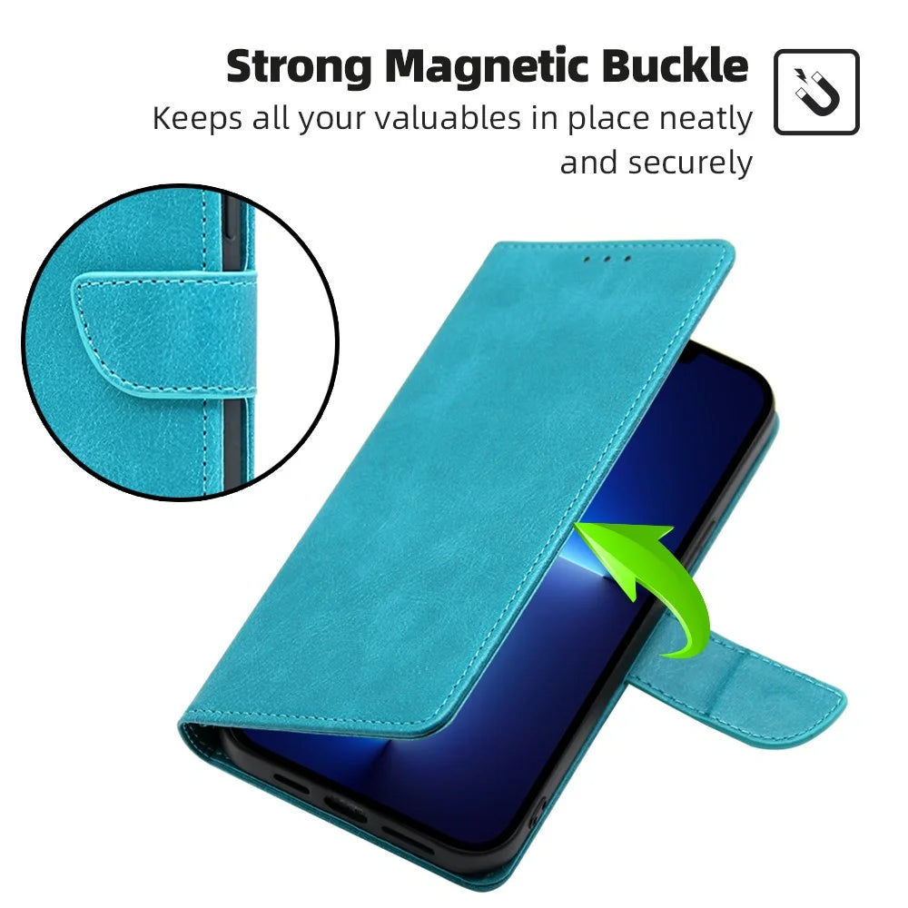 Phone Folio Cover for Nokia C32 Calf Texture Stand Wallet PU Leather + TPU Protective Case - Baby Blue - 4