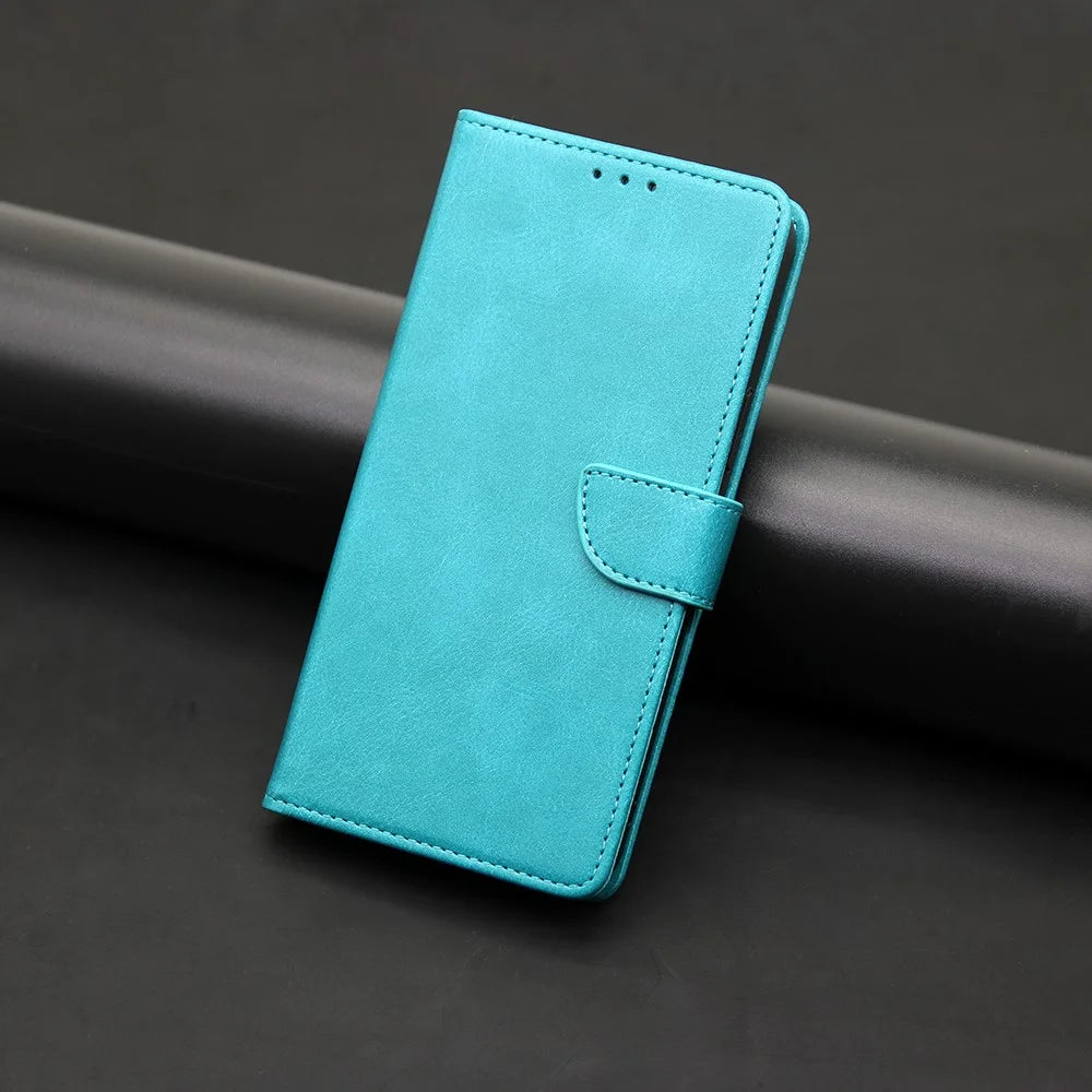 Phone Folio Cover for Nokia C32 Calf Texture Stand Wallet PU Leather + TPU Protective Case - Baby Blue - 5