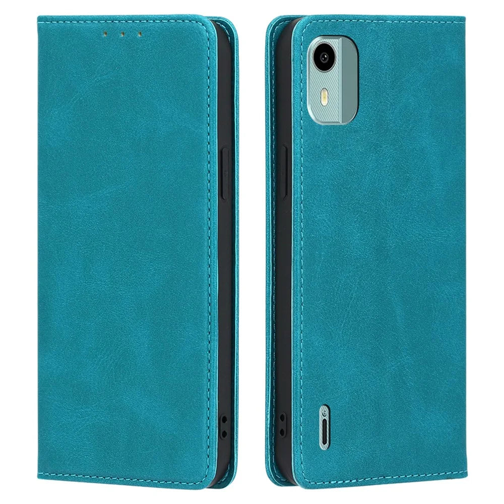 For Nokia C12 4G / C12 Pro / C12 Plus Magnetic Closing Stand Phone Drop-proof Case PU Leather Wallet Shell - Baby Blue - 1