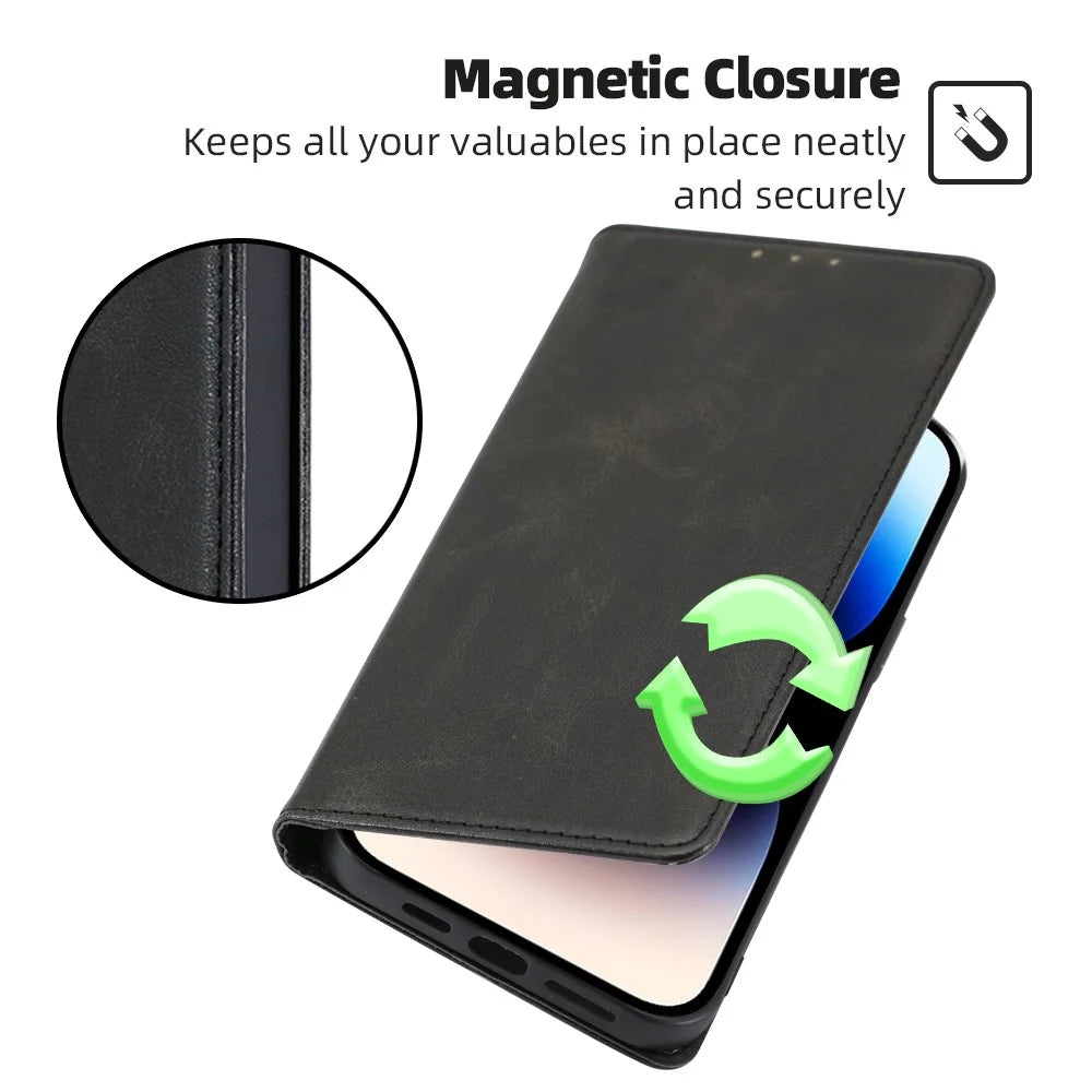 For Realme GT Neo5 SE 5G Drop-proof Case Magnetic Closing Stand Phone PU Leather Wallet Shell - Black - 4