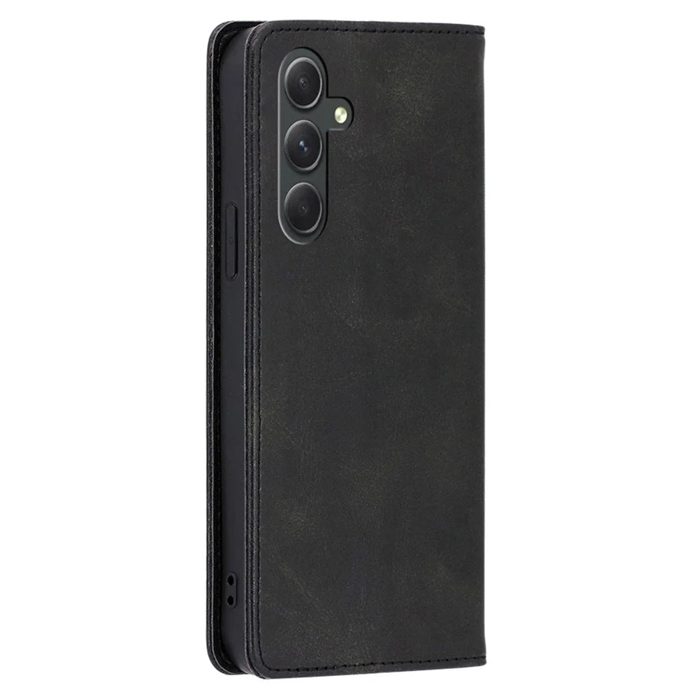 For Samsung Galaxy A54 5G Calf Texture Protector Case Stand PU Leather Wallet Phone Shell - Black - 6