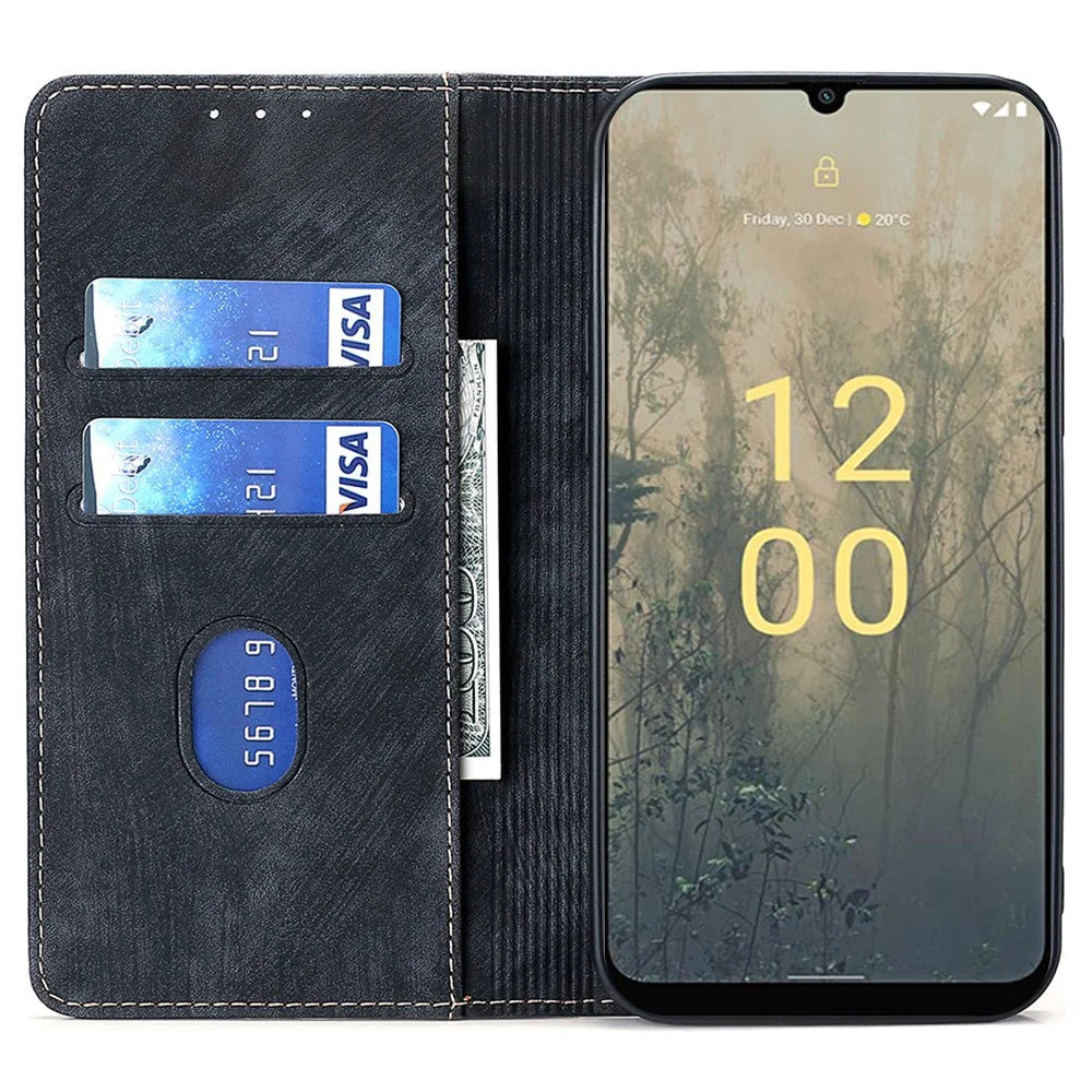 Textured Phone Cover for Nokia C22 RFID Blocking Shockproof Wallet Magnetic Leather Flip Stand Case - Black - 2