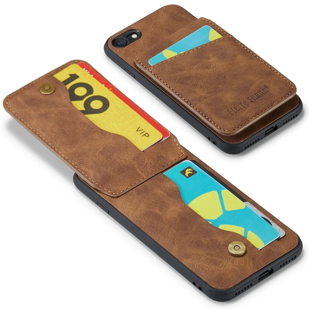 FIERRE SHANN For iPhone 7 / 8 / SE (2020) / SE (2022) Card Holder Phone Case Kickstand PU Leather+TPU Cover - Brown - 4