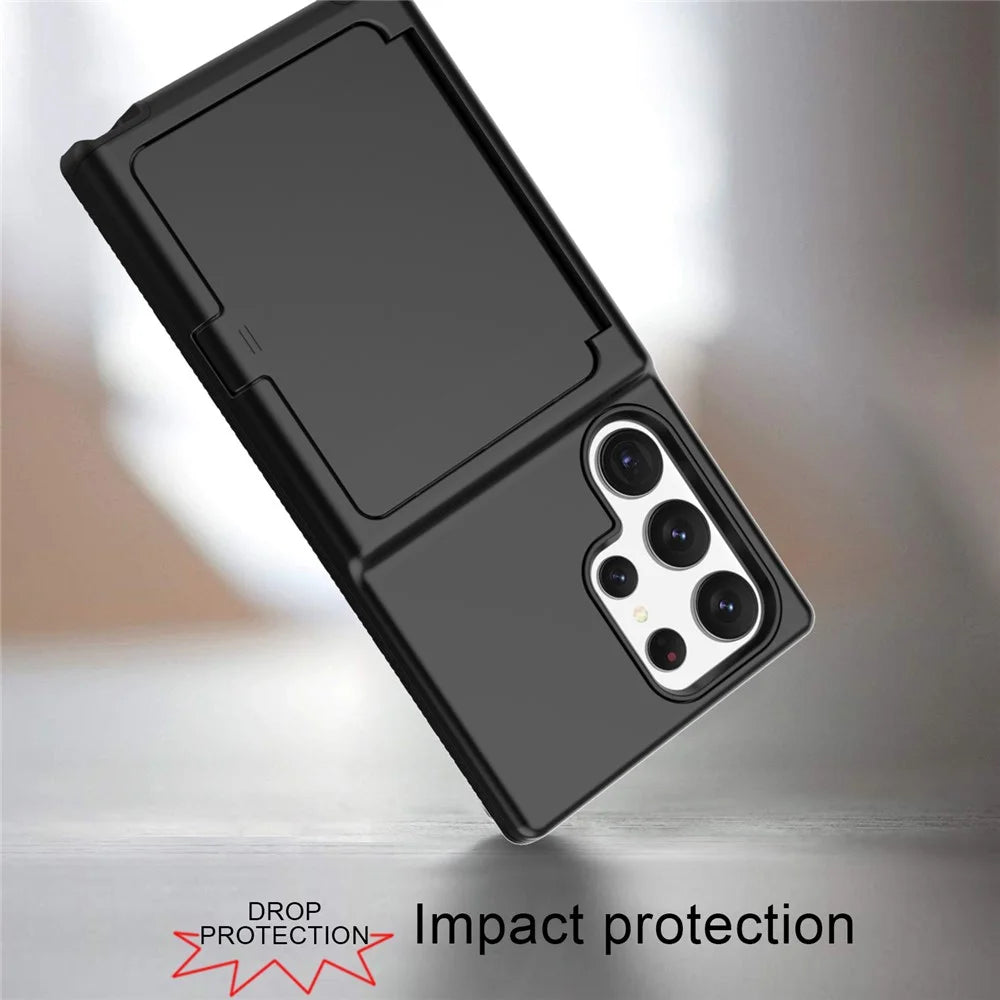 For Samsung Galaxy S23 Ultra Cardcase Series PC + TPU Phone Case Mirror Design Card Slots Kickstand Thickened Cover - Black - 5