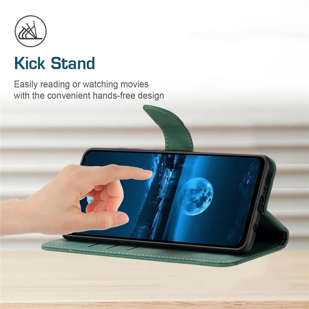 HT05 Flip Wallet Phone Case for Samsung Galaxy S20 FE / S20 FE 5G / S20 FE 2022 / S20 Lite , PU Leather Skin-touch Imprinted Line Stand Cover - Green - 3