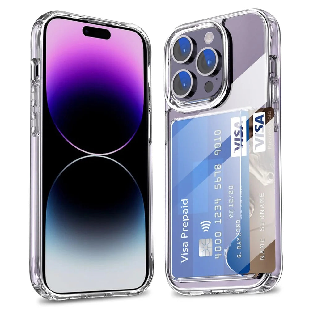 For iPhone 14 Pro Card Holder Phone Case Anti-drop Corner TPU + Acrylic Clear Phone Cover - 1