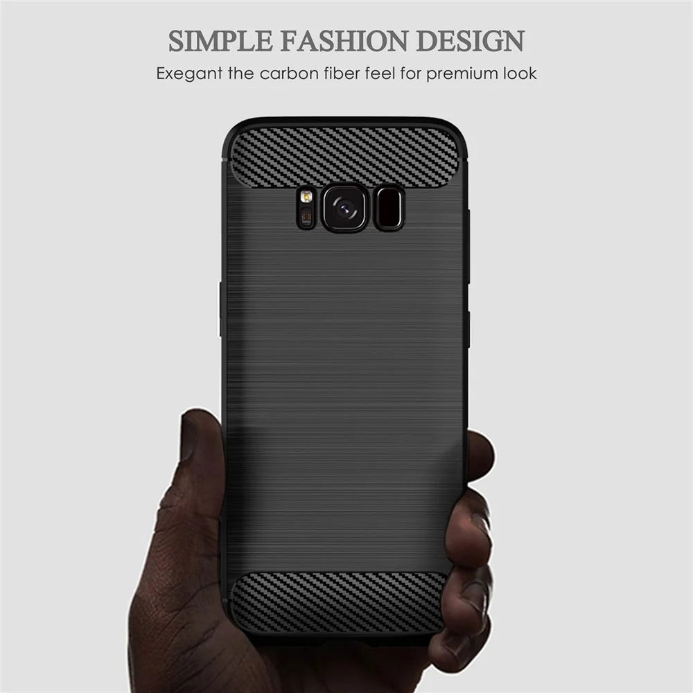 For Samsung Galaxy S8 Carbon Fiber Texture Phone Case Brushed Phone TPU Cover - Black - 4