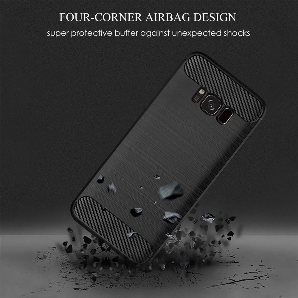 For Samsung Galaxy S8 Carbon Fiber Texture Phone Case Brushed Phone TPU Cover - Black - 7