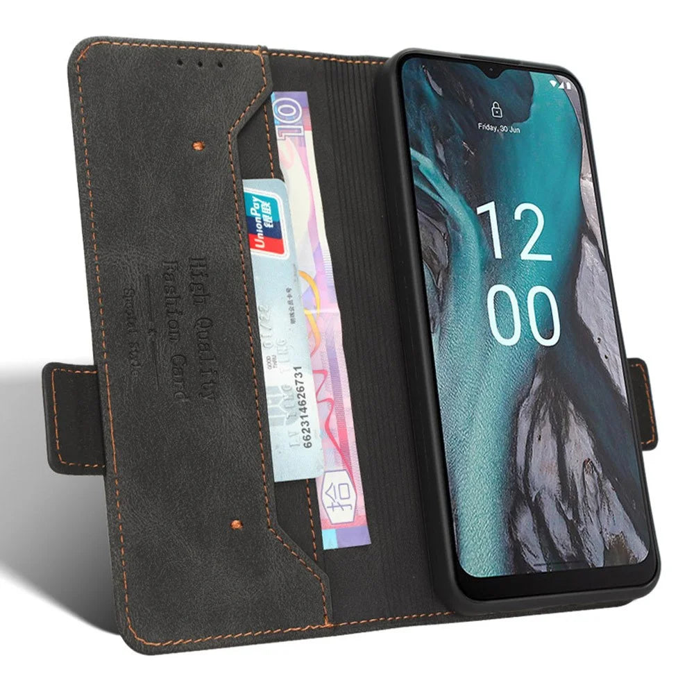 For Nokia C22 Phone Case Hardware Decor Protector Shell PU Leather Wallet Stand Cover - Black - 2