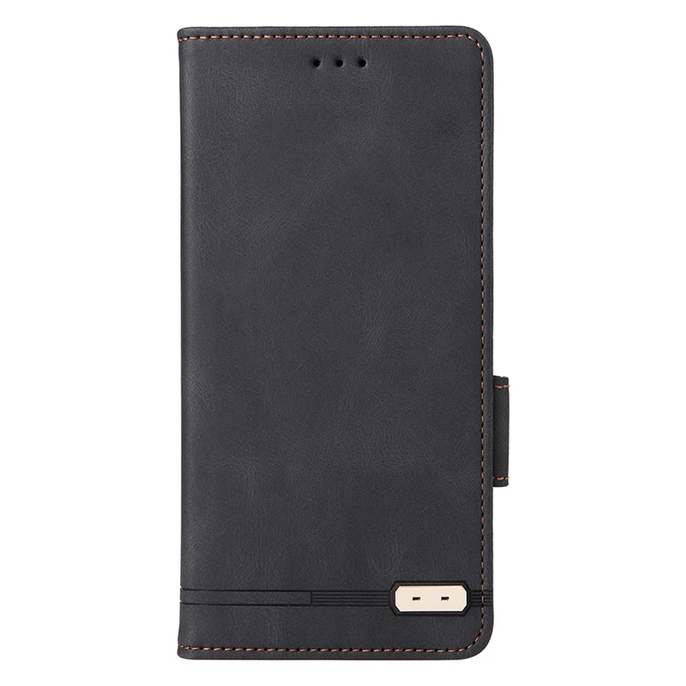 Protector Shell  for Nokia C32 Phone Case Hardware Decor PU Leather Wallet Stand Cover - Black - 4
