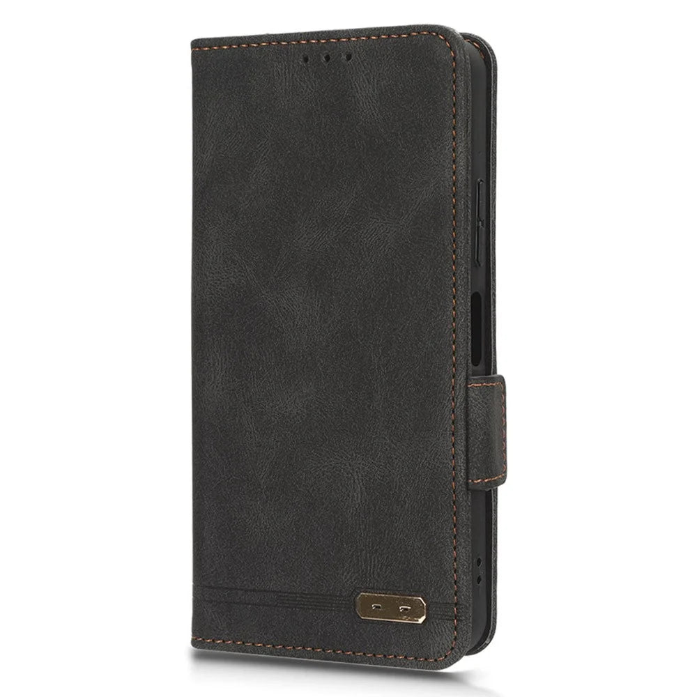 Protector Shell  for Nokia C32 Phone Case Hardware Decor PU Leather Wallet Stand Cover - Black - 5