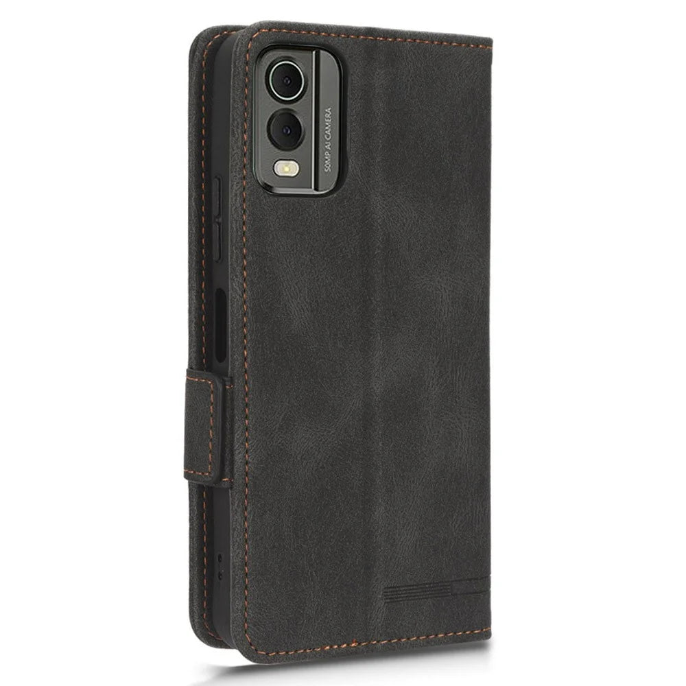 Protector Shell  for Nokia C32 Phone Case Hardware Decor PU Leather Wallet Stand Cover - Black - 6