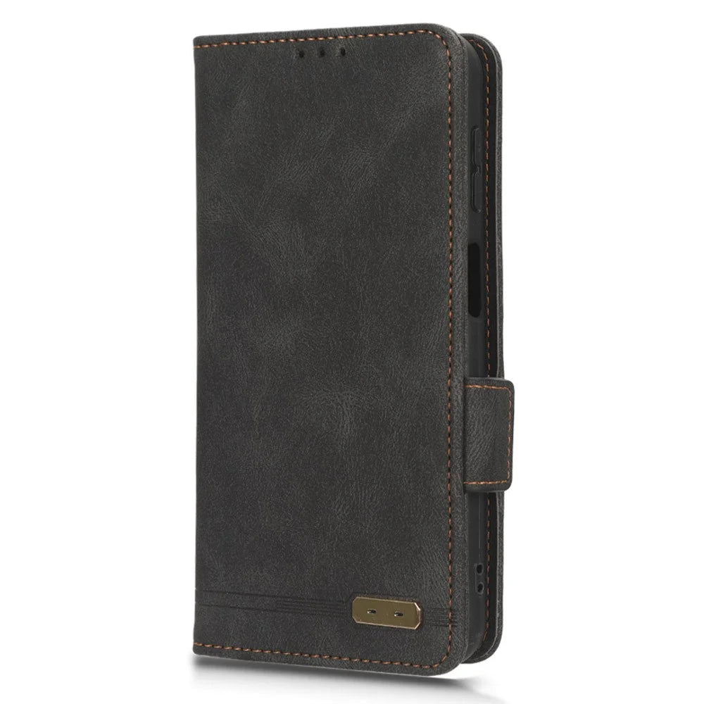 For Samsung Galaxy F14 5G Fall Proof Phone Case Hardware Decor PU Leather Wallet Stand Cover - Black - 5