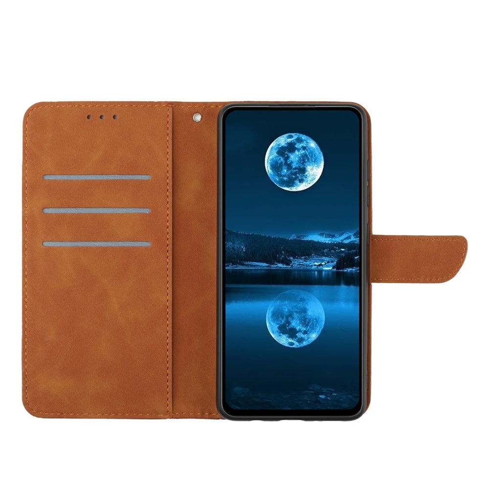HT05 Full Protection Cover for iPhone 14 Plus Skin-touch PU Leather Wallet Phone Flip Case with Strap - Brown - 2