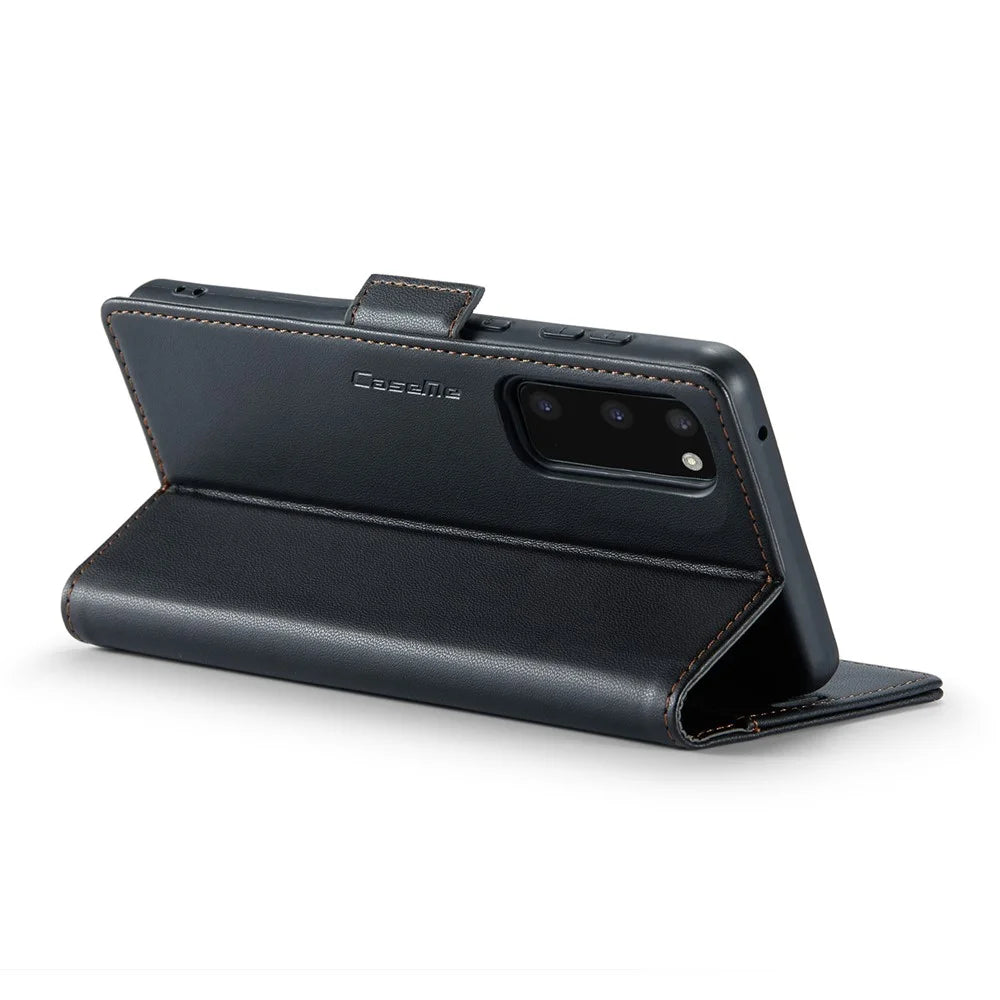For Samsung Galaxy S20 4G / 5G Leather Case CASEME 023 RFID Blocking 3 Card Slot Mobile Cover - Black - 4