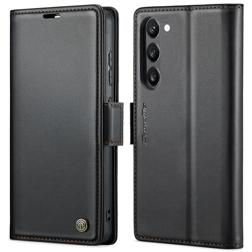 For Samsung Galaxy S23+ Leather Case CASEME 023 RFID Blocking 3 Card Slot Mobile Cover - Black - 1