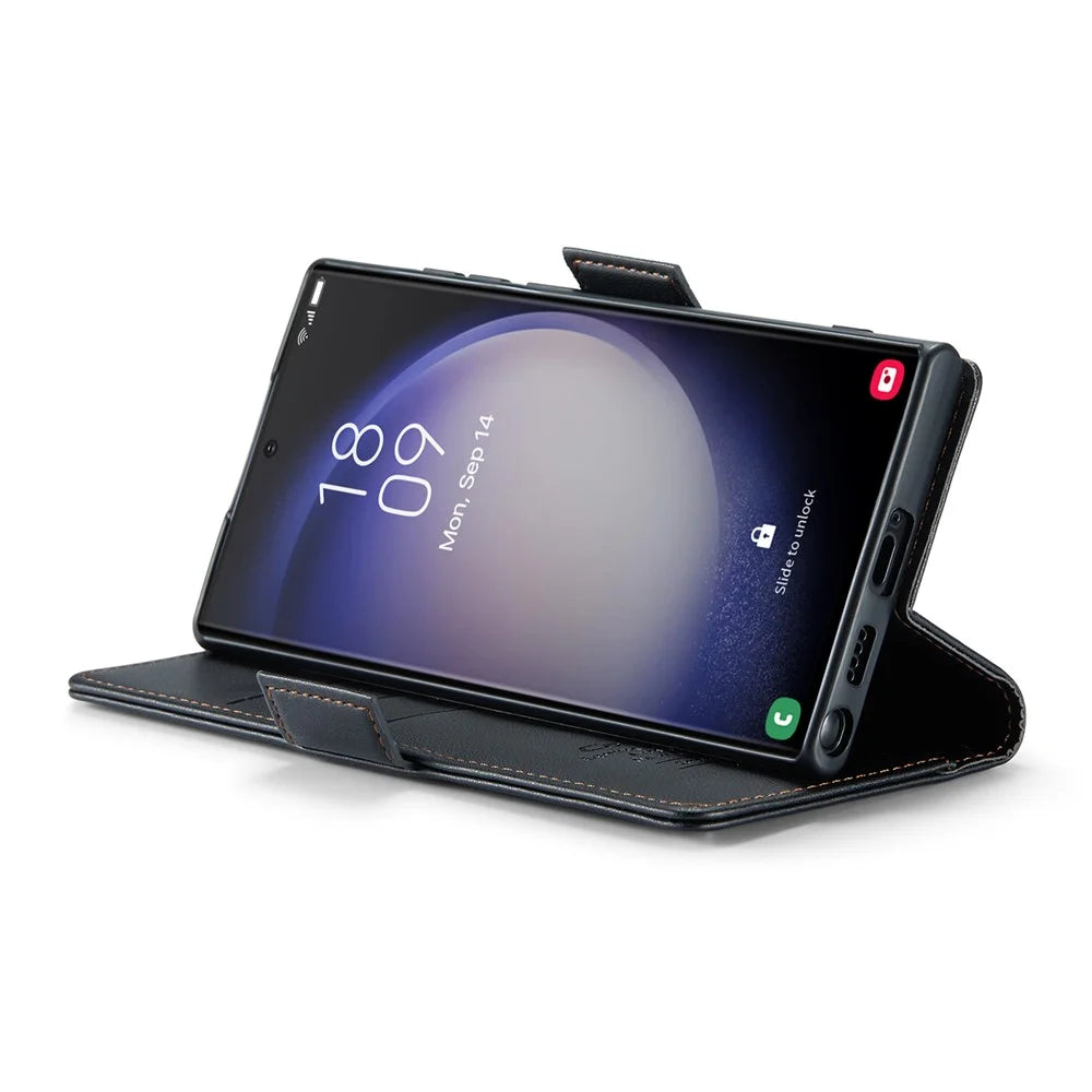 For Samsung Galaxy S23 Ultra Leather Case CASEME 023 RFID Blocking 3 Card Slot Mobile Cover - Black - 3
