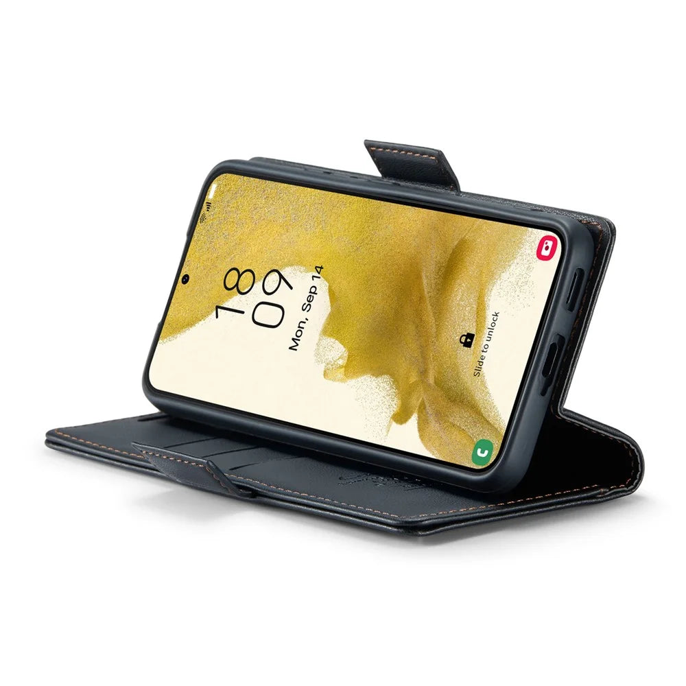 For Samsung Galaxy S22 5G Leather Case CASEME 023 RFID Blocking 3 Card Slot Mobile Cover - Black - 3