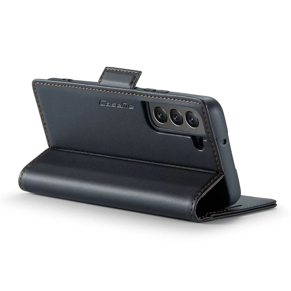 For Samsung Galaxy S22 5G Leather Case CASEME 023 RFID Blocking 3 Card Slot Mobile Cover - Black - 4