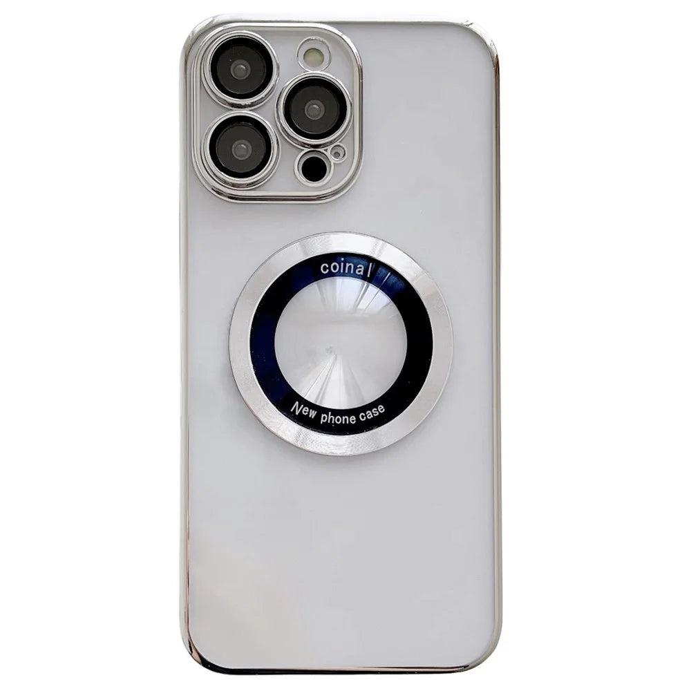 For iPhone 12 Pro Raised Bezel Electroplating Phone Cover Magnetic Charging Phone Case Shell - Silver - 1