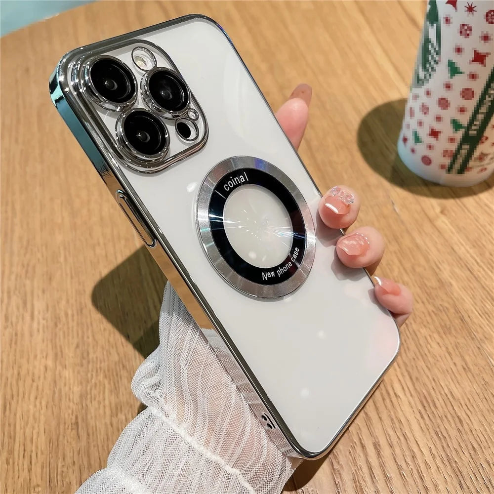 For iPhone 12 Pro Raised Bezel Electroplating Phone Cover Magnetic Charging Phone Case Shell - Silver - 2