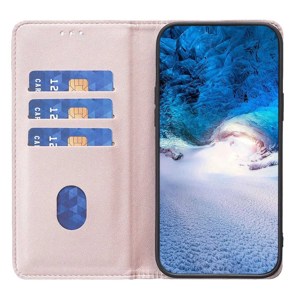 BINFEN COLOR BF18 Leather Phone Case for Samsung Galaxy S21 Ultra 5G Phone Cover with Stand Card Holder - Rose Gold - 2